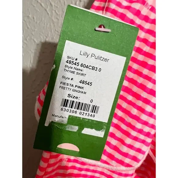 Lilly Pulitzer Thyme Skirt Fiesta Pink Pretty Gingham  0 NWT - Picture 5 of 7